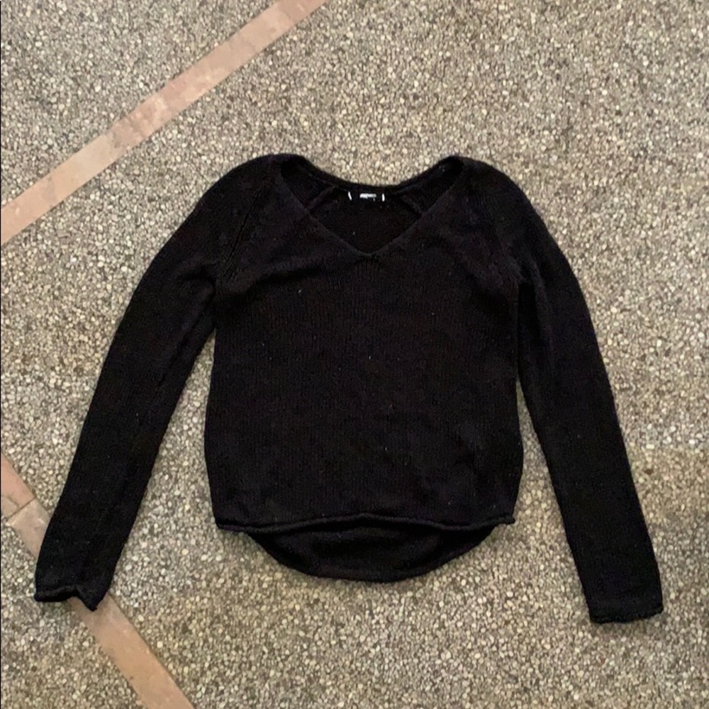 Black Vneck Long Sleeve Knit Sweater